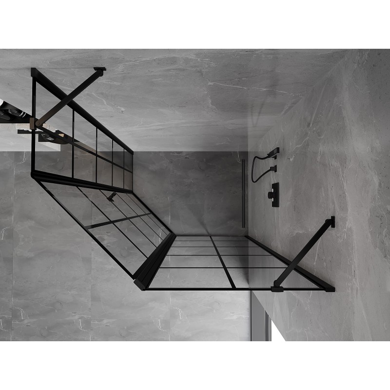 Mexen Mist cabine de duche pentagonal assimétrica de abrir à direita 100 x 80 cm, grelha preta, preto - 8A8-100-080-70-77-P