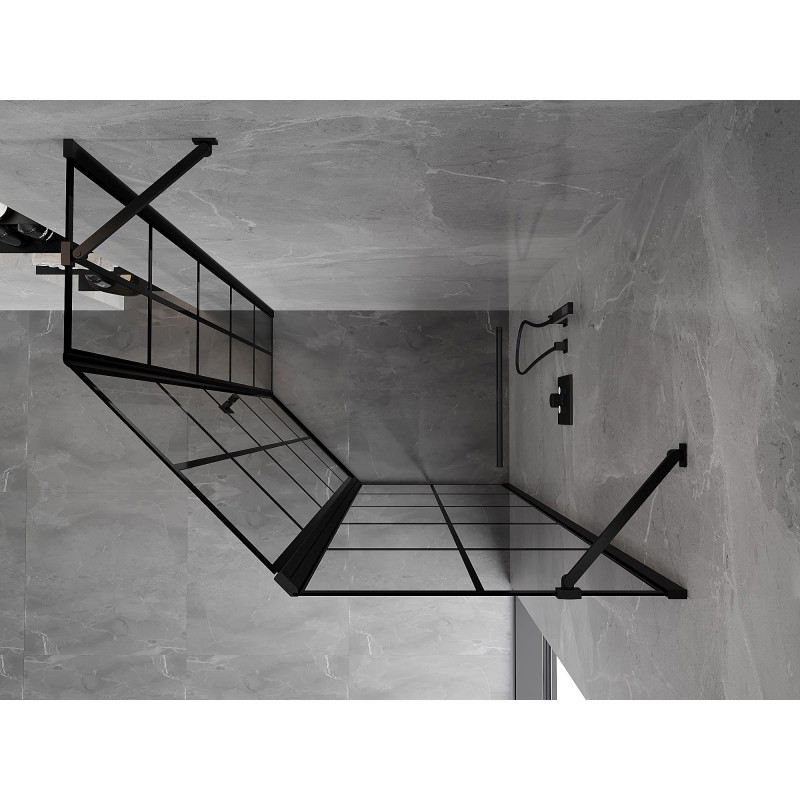 Mexen Mist cabina doccia pentagonale asimmetrica apribile destra 100 x 90 cm, griglia nera, nero - 8A8-100-090-70-77-P