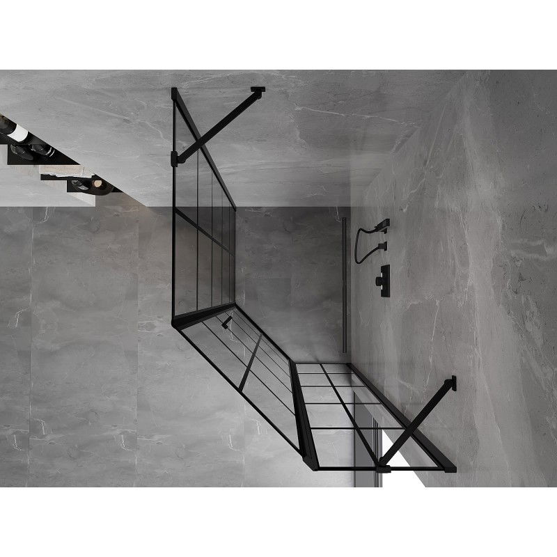 Mexen Mist asimetrična desna nišna prha 80 x 90 cm, črna rešetka, črna - 8A8-080-090-70-77-P