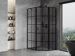Mexen Mist cabine de douche pentagonale asymétrique pivotante droite 90 x 100 cm, grille noire, noir - 8A8-090-100-70-77-P