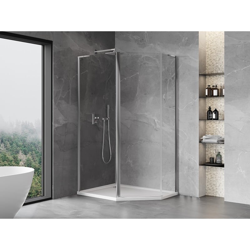 Mexen Mist L pentagonal asymmetrical hinged shower enclosure 90 x 80 cm, transparent, chrome - 8A8L-090-080-01-00