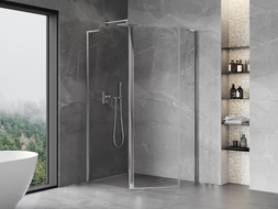 Mexen Mist L asümmeetriline viiekandiline pöörduks dušinurk 100 x 90 cm, läbipaistev, kroom - 8A8L-100-090-01-00