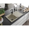 Mexen Bruno single-bowl granite sink with drainer and Rita kitchen tap, beige - 6513-69-670300-70