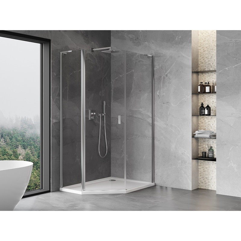 Mexen Mist L asimetrična peterokutna tuš kabina na zakretanje 80 x 100 cm, prozirna, krom - 8A8L-080-100-01-00