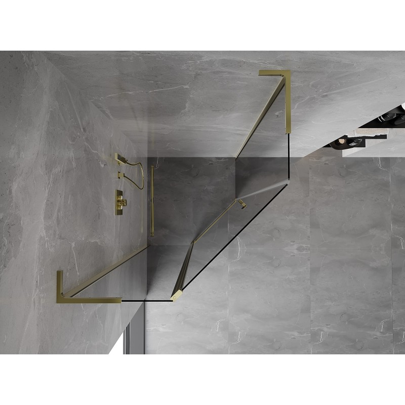 Mexen Mist L femkantig duschkabin med gångjärnsdörr 80 x 80 cm, transparent, guld - 8A8L-080-080-50-00