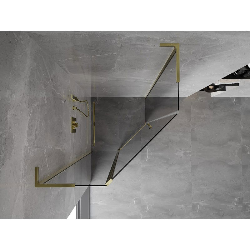 Mexen Mist L cabine de douche pentagonale pivotante 100 x 100 cm, transparent, dorée - 8A8L-100-100-50-00