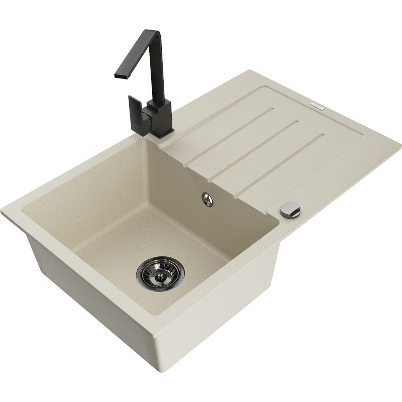 Mexen Bruno fregadero de granito de 1 compartimento con escurridor y grifo de cocina Rita, beige - 6513-69-670300-70