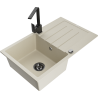 Mexen Bruno single-bowl granite sink with drainer and Rita kitchen tap, beige - 6513-69-670300-70