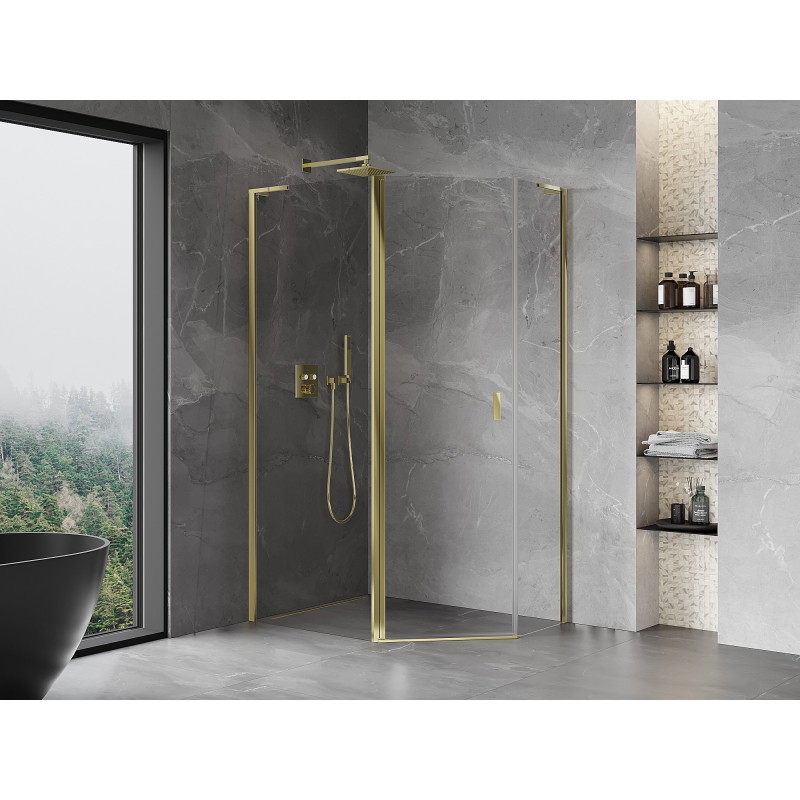 Mexen Mist L asymmetrical hinged pentagonal shower enclosure 90 x 80 cm, transparent, gold - 8A8L-090-080-50-00