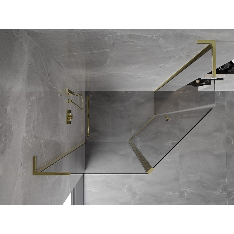 Mexen Mist L asymmetrical hinged pentagonal shower enclosure 90 x 80 cm, transparent, gold - 8A8L-090-080-50-00