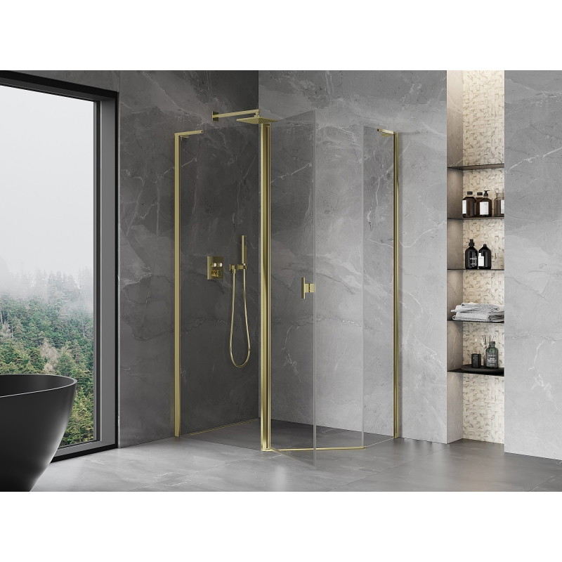 Mexen Mist L asymmetrical hinged pentagonal shower enclosure 90 x 80 cm, transparent, gold - 8A8L-090-080-50-00