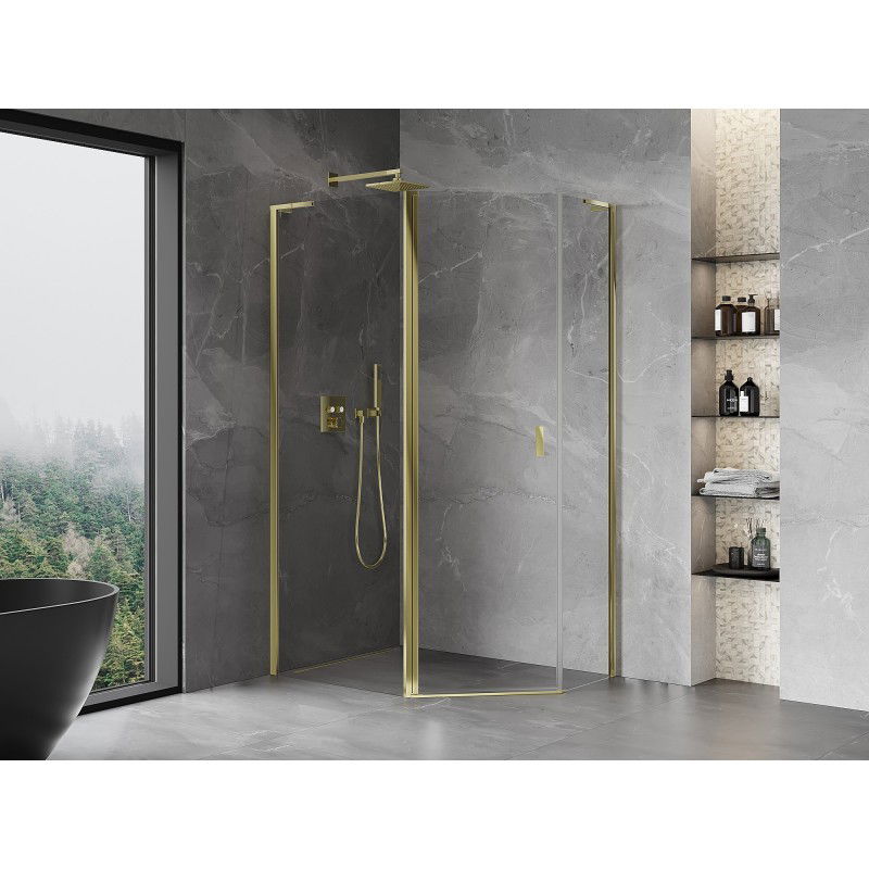 Mexen Mist L pentagonal asymmetrical hinged shower enclosure 100 x 90 cm, transparent, gold - 8A8L-100-090-50-00