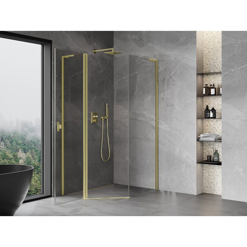 Mexen Mist L cabina doccia pentagonale asimmetrica apribile 90x100 cm, trasparente, oro spazzolato - 8A8L-090-100-55-00