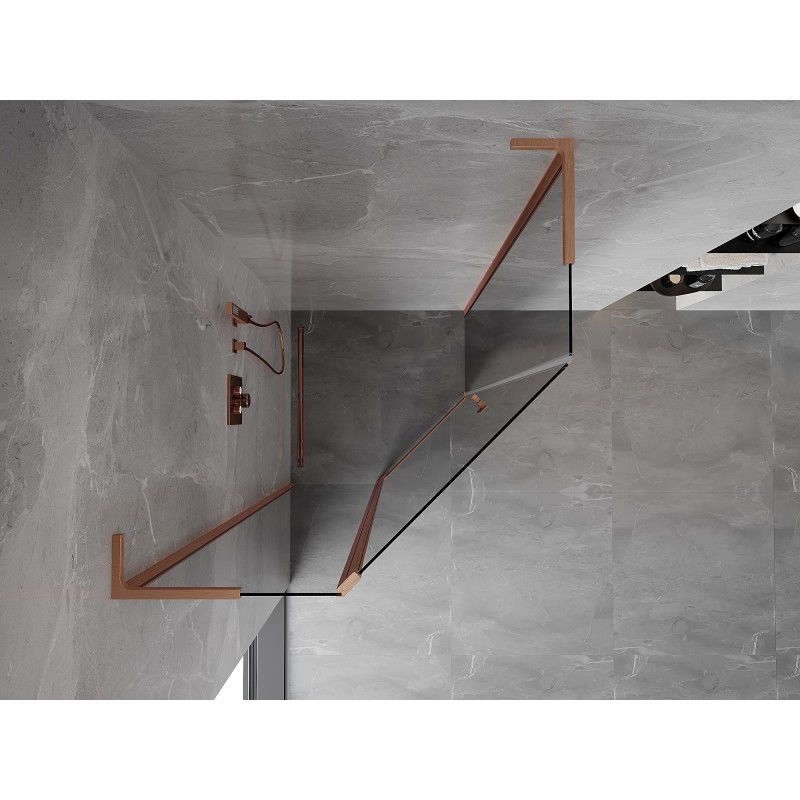 Mexen Mist L cabina de ducha pentagonal plegable 80 x 80 cm, transparente, cobre cepillado - 8A8L-080-080-65-00
