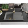 Mexen Bruno granite sink 1-bowl with drainer and Rita kitchen tap, grey - 6513-71-670300-50