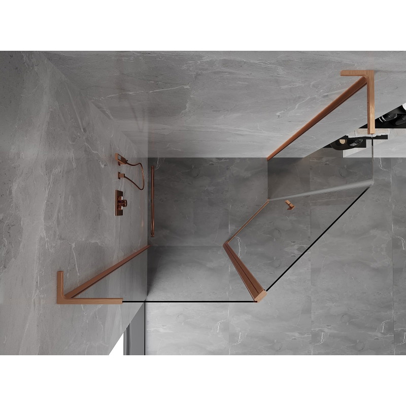 Mexen Mist L asymmetrische Fünfeck-Duschkabine 100x80 cm, transparent, gebürstetes Kupfer - 8A8L-100-080-65-00