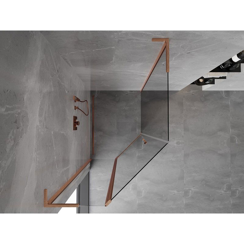 Mexen Mist L cabine de douche pentagonale asymétrique pivotante 80x90 cm, transparent, cuivre brossé - 8A8L-080-090-65-00