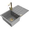 Mexen Bruno granite sink 1-bowl with drainer and Rita kitchen tap, grey - 6513-71-670300-50