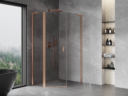 Mexen Mist L asymmetrical pentagonal shower enclosure, swing 90x100 cm, transparent, brushed copper - 8A8L-090-100-65-00