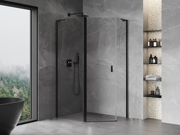 Mexen Mist L cabine de douche pentagonale asymétrique pivotante 100 x 80 cm, transparent, noir - 8A8L-100-080-70-00
