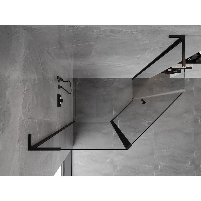 Mexen Mist L pentagonal asymmetrical shower cabin with swing doors 100 x 90 cm, transparent, black - 8A8L-100-090-70-00