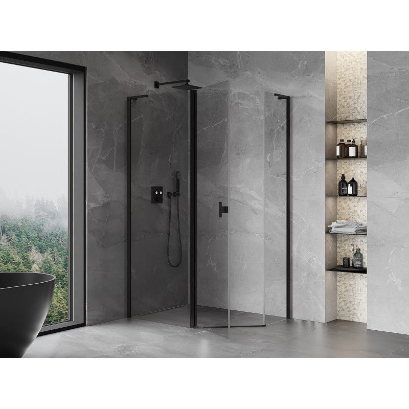 Mexen Mist L cabina doccia pentagonale asimmetrica a battente 100 x 90 cm, trasparente, nero - 8A8L-100-090-70-00
