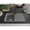 Mexen Bruno granite sink 1-bowl with drainer and Rita kitchen tap, grey - 6513-71-670300-70