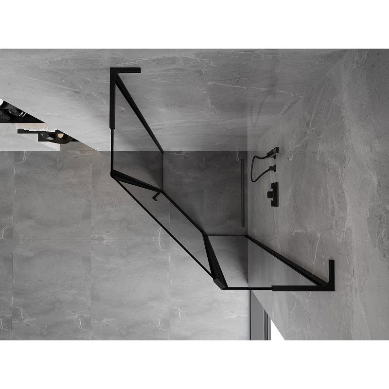 Mexen Mist L cabine de douche pentagonale pivotante droite 80 x 80 cm, cadre noir, noire - 8A8L-080-080-70-70-P
