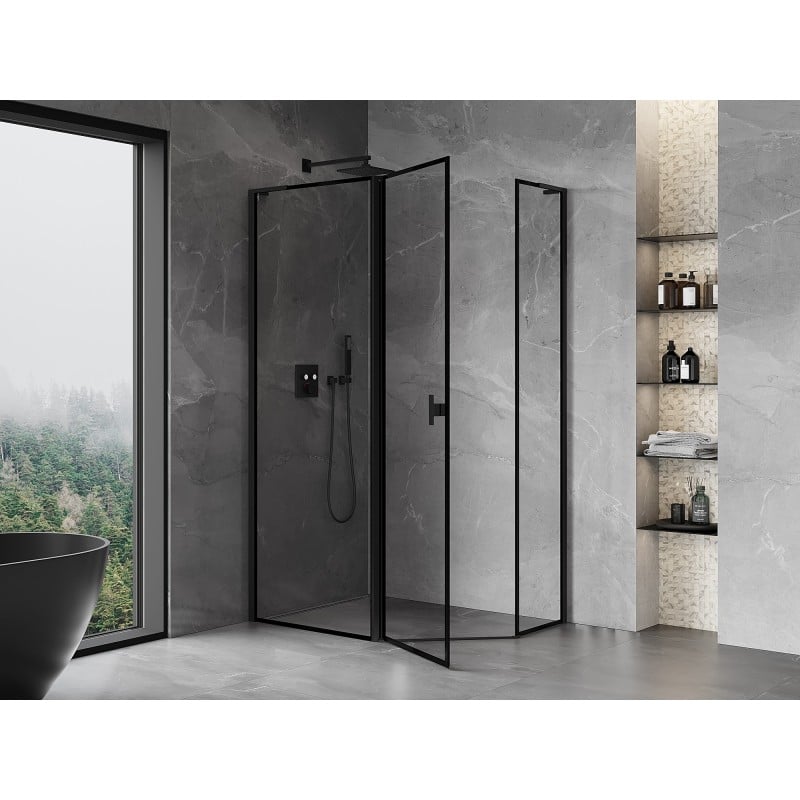Mexen Mist L asymmetrical pentagonal shower enclosure, hinged left 100 x 80 cm, black frame, black - 8A8L-100-080-70-70-L