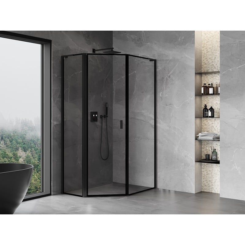 Mexen Mist L asymmetrical pentagonal shower cabin with left swing 80 x 100 cm, black frame, black - 8A8L-080-100-70-70-L