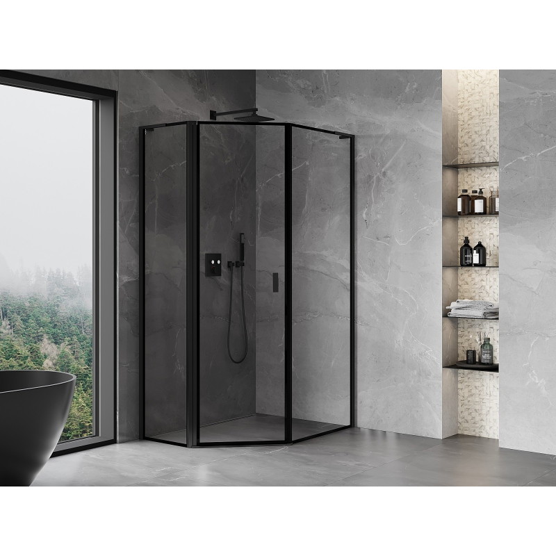 Mexen Mist L asymmetrische scharnierende vijfhoekige douchecabine links 80 x 100 cm, zwart frame, zwart - 8A8L-080-100-70-70-L