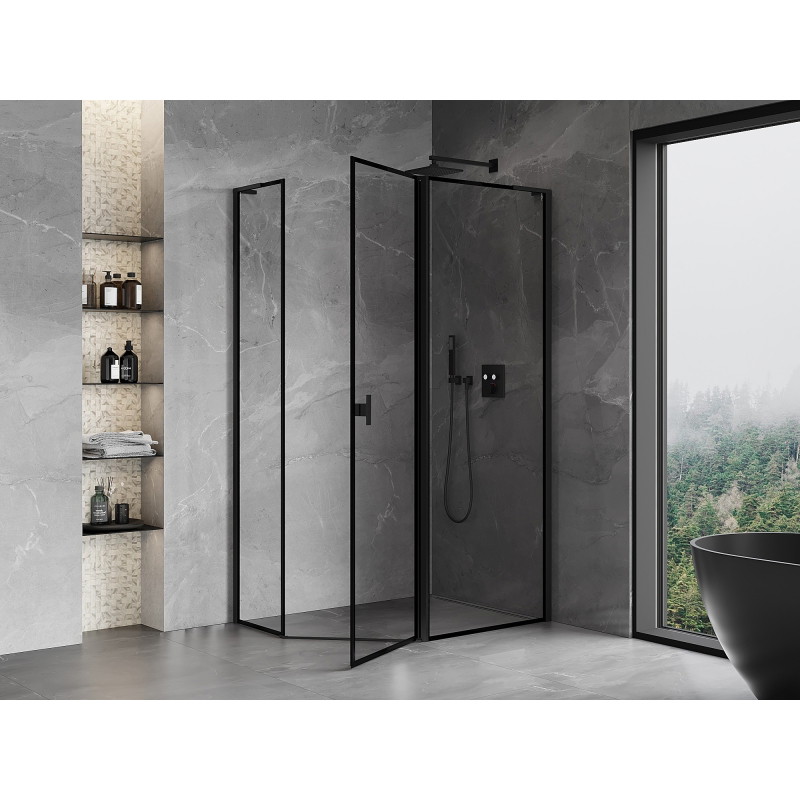 Mexen Mist L asimetrična peterokutna tuš kabina s desnim otvaranjem 90 x 80 cm, crni okvir, crna - 8A8L-090-080-70-70-P