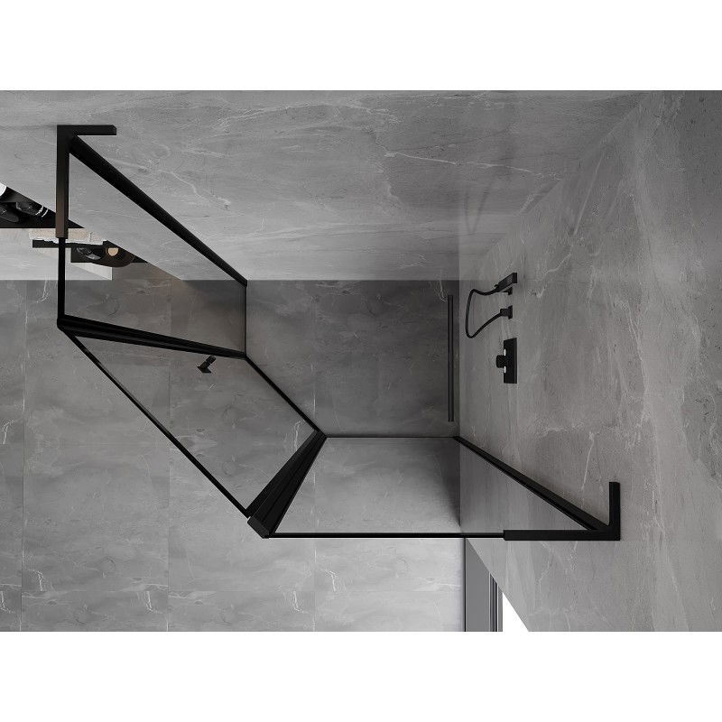 Mexen Mist L cabina doccia pentagonale asimmetrica con apertura a destra 100 x 80 cm, cornice nera, nero - 8A8L-100-080-70-70-P
