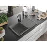 Mexen Bruno single-bowl granite sink with drainer and Rita kitchen tap, grey - 6513-71-670300-70-B