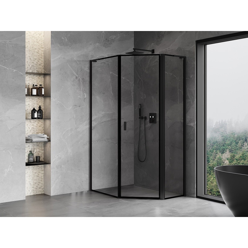 Mexen Mist L asimetrija piecstūru dušas kabīne, labā puse, 90 x 100 cm, melns rāmis, melns - 8A8L-090-100-70-70-P