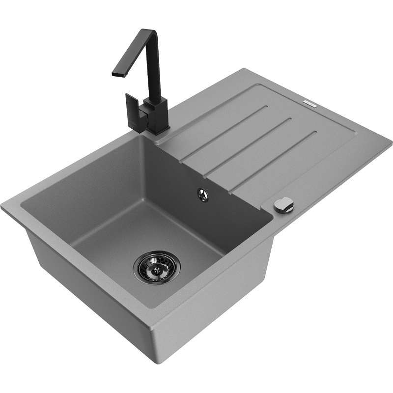 Mexen Bruno graniittinen 1-allasinen keittiöallas valutustasolla ja keittiöhanalla Rita, harmaa - 6513-71-670300-70-B