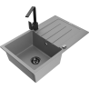 Mexen Bruno single-bowl granite sink with drainer and Rita kitchen tap, grey - 6513-71-670300-70-B