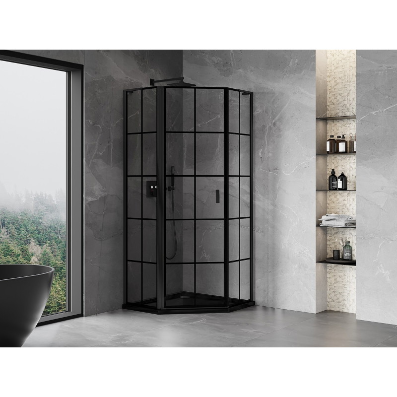 Mexen Mist L pentagonal shower cabin, left-hinged 100 x 100 cm, black grid, black - 8A8L-100-100-70-77-L