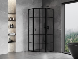 Mexen Mist L petokutna tuš kabina s desnim vratima 80 x 80 cm, crna mreža, crna - 8A8L-080-080-70-77-P