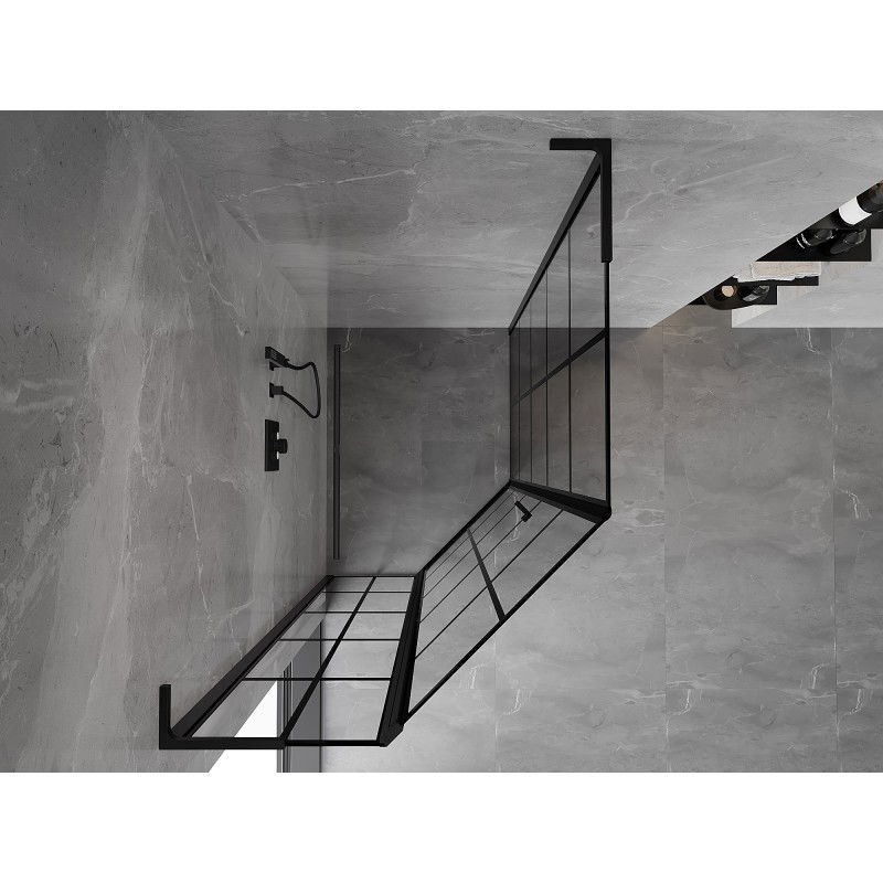 Mexen Mist L cabina doccia pentagonale asimmetrica a battente sinistra 80 x 90 cm, griglia nera, nera - 8A8L-080-090-70-77-L