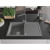 Mexen Bruno granite sink 1-bowl with drainer and Rita kitchen tap, grey - 6513-71-670300-71
