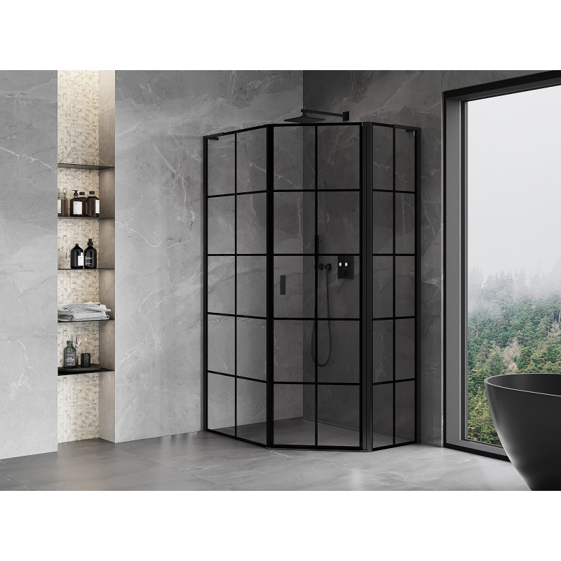 Mexen Mist L asimetrična desna tuš kabina s pet kutova 80 x 90 cm, crna rešetka, crna - 8A8L-080-090-70-77-P