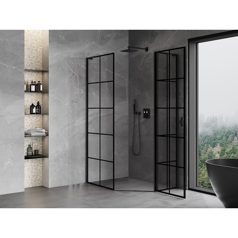 Mexen Mist L asimetrična desna tuš kabina s pet kutova 80 x 90 cm, crna rešetka, crna - 8A8L-080-090-70-77-P