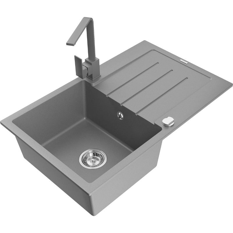 Mexen Bruno graniittinen keittiöallas, 1-kammioinen valuma-altaalla ja keittiöhanalla Rita, harmaa - 6513-71-670300-71