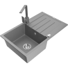 Mexen Bruno granite sink 1-bowl with drainer and Rita kitchen tap, grey - 6513-71-670300-71