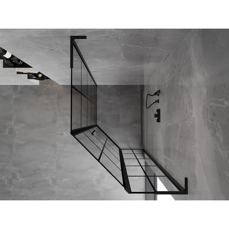 Mexen Mist L asymmetrische Fünfeck-Duschkabine rechts schwenkbar 90 x 100 cm, schwarzes Gitter, schwarz - 8A8L-090-100-70-77-P