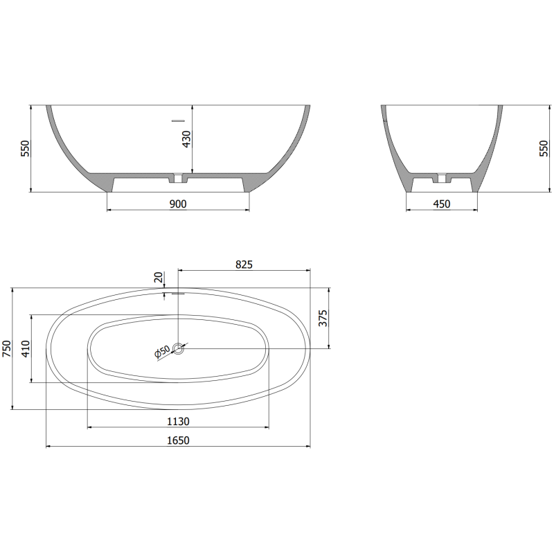 Mexen Bari banheira livre em conglomerado 165 x 75 cm, preto mate - 57221657570