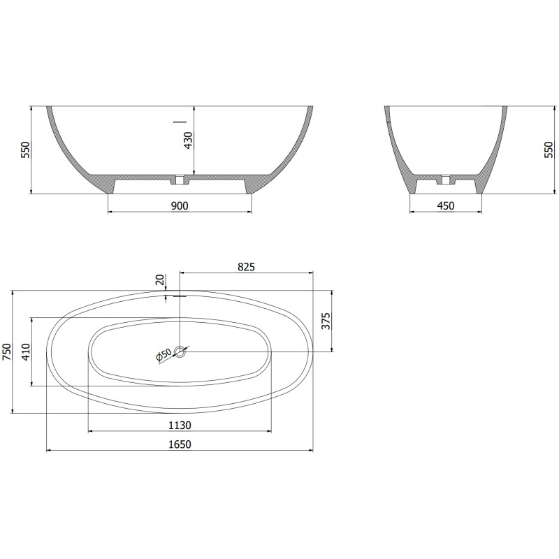 Mexen Bari vrijstaande badkuip van composiet 165 x 75 cm, zwart mat - 57221657570