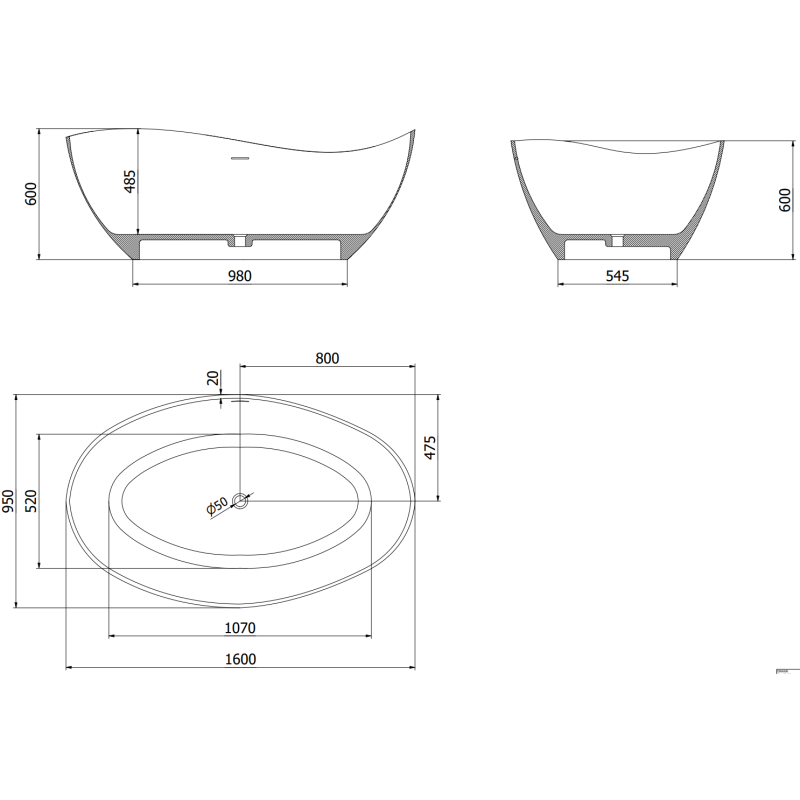Mexen Parma vrijstaande badkuip van composiet 160 x 95 cm, wit mat - 57231609500