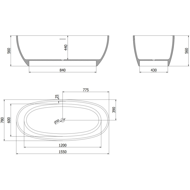 Mexen Torino eraldiseisev konglomeraadist vann 155 x 78 cm, betoon matt - 57271557861